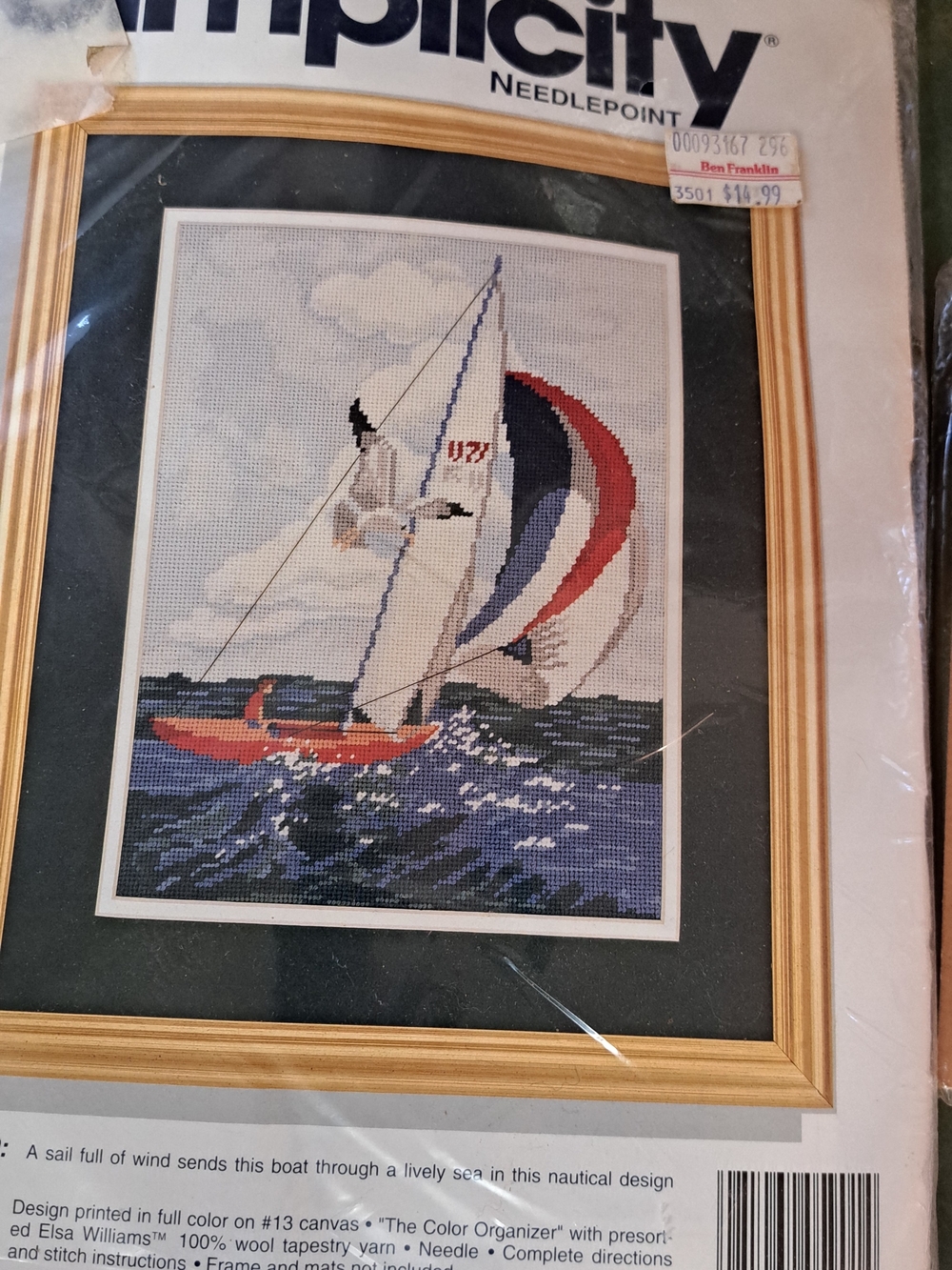 Simplicity Needlepoint Sailboat Wall Art - Blue, Red, White Vraft Adult Kit